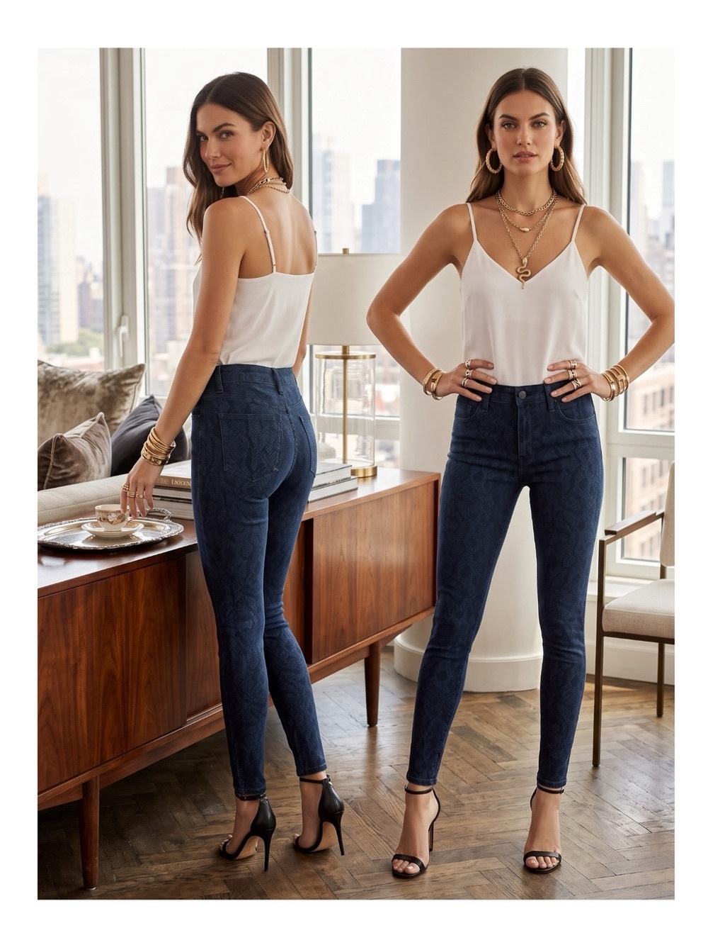 new Joe's Jeans ㋛ Charlie Skinny High Waist Jean ㋛ Coated Navy Python Print ㋛ - Picture 15 of 16